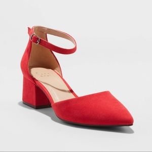 Natalia Microsuede Pointed Toe Block Heeled Pumps